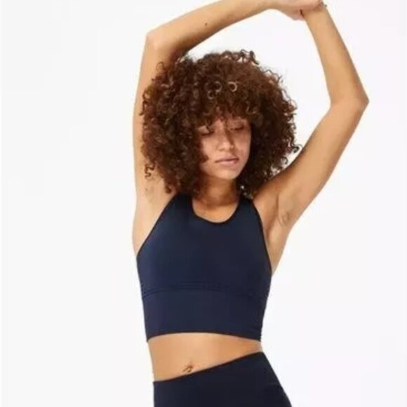 EUC Sweaty Betty Stamina Longline Sports Bra Unpadded Racerback XL Navy - Picture 1 of 5